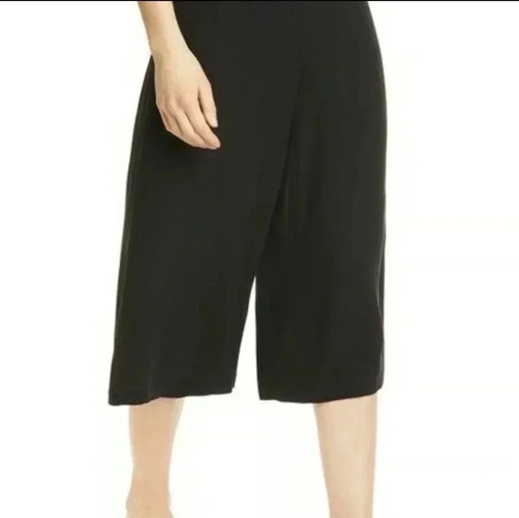 Eileen Fisher Black Silk Georgette Crepe Crop Capri Wide Leg Pants - Picture 1 of 4